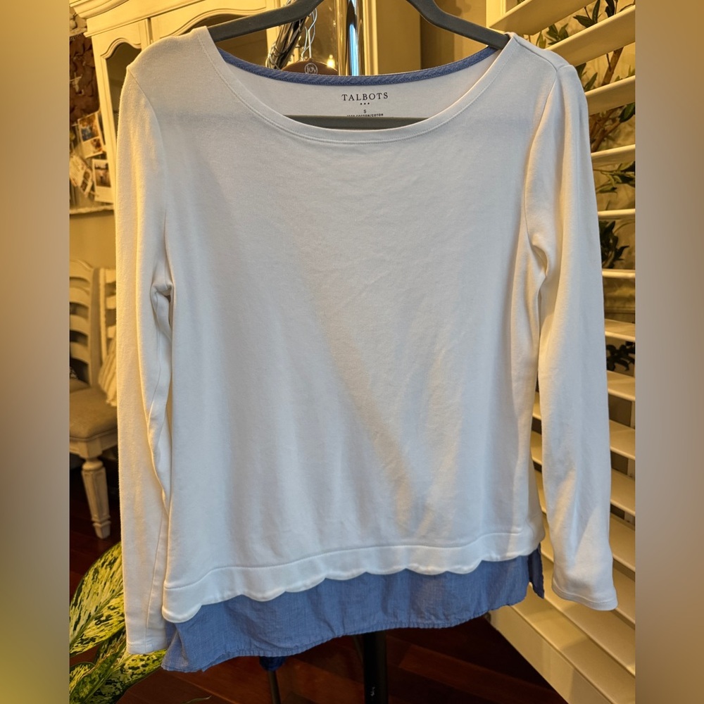 Talbots White and Blue Layered Women's Top